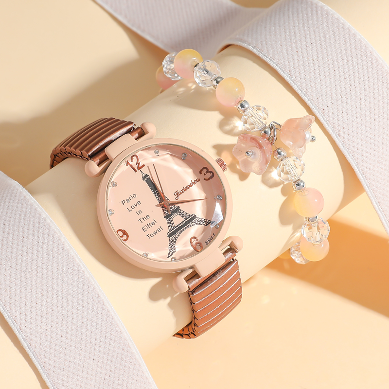 MD-S01306 brown Eiffel Tower digital surface quartz watch women’s bracelet set s