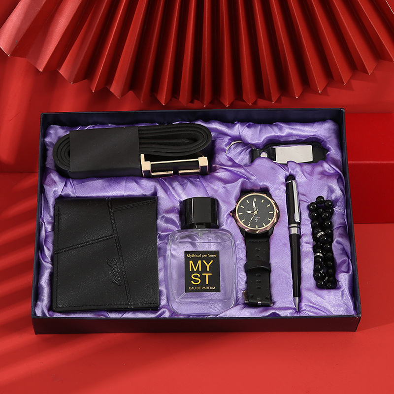 MD-A08209 Men’s Business Fashion Circular dial belt Gift set Belt + wallet + per