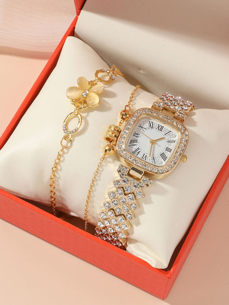 MD-S00087 Ladies Fashion personality square diamond-encrusted dial full diamond