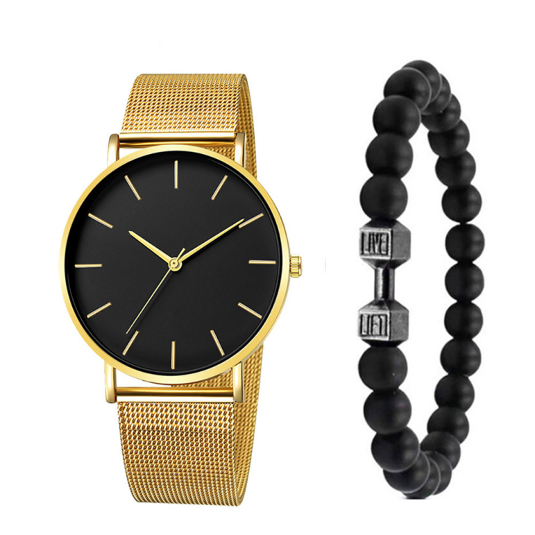 MD-S01653 Men’s business trend new large dial beaded bracelet set 2pcs/set (othe